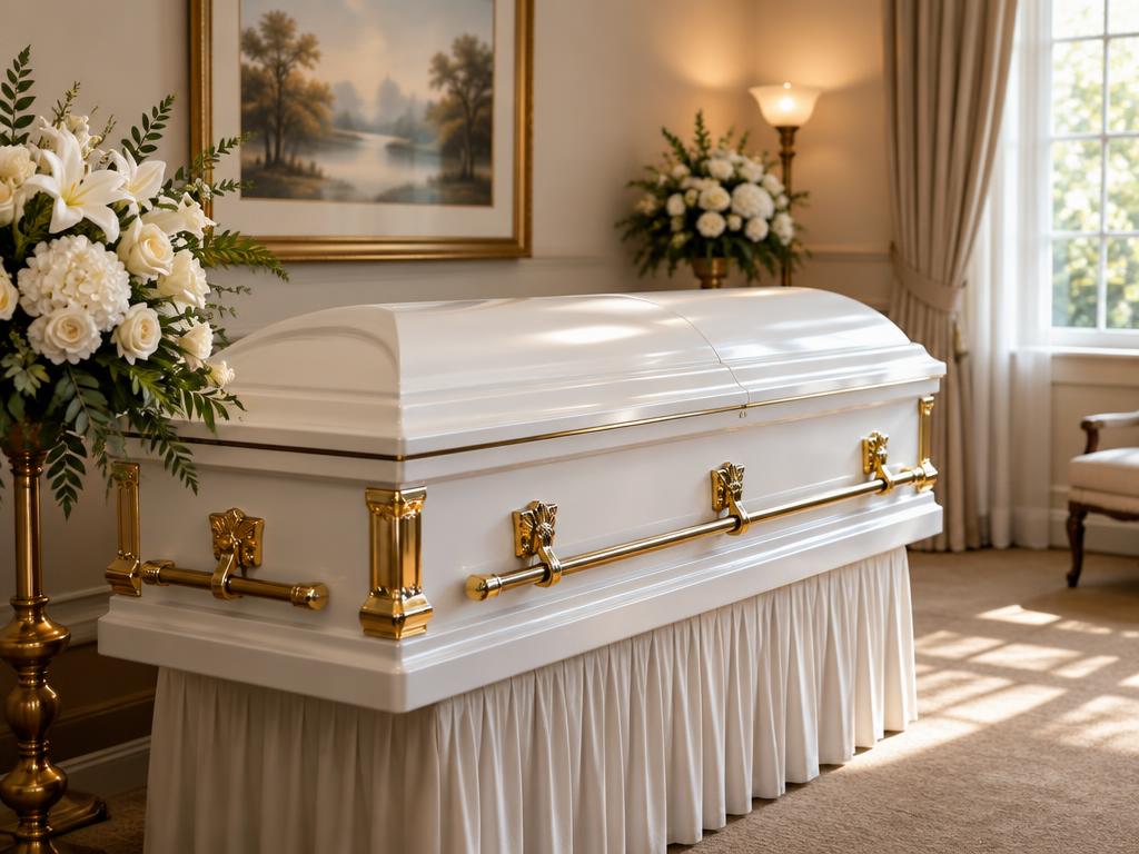 White dome casket with gold trim