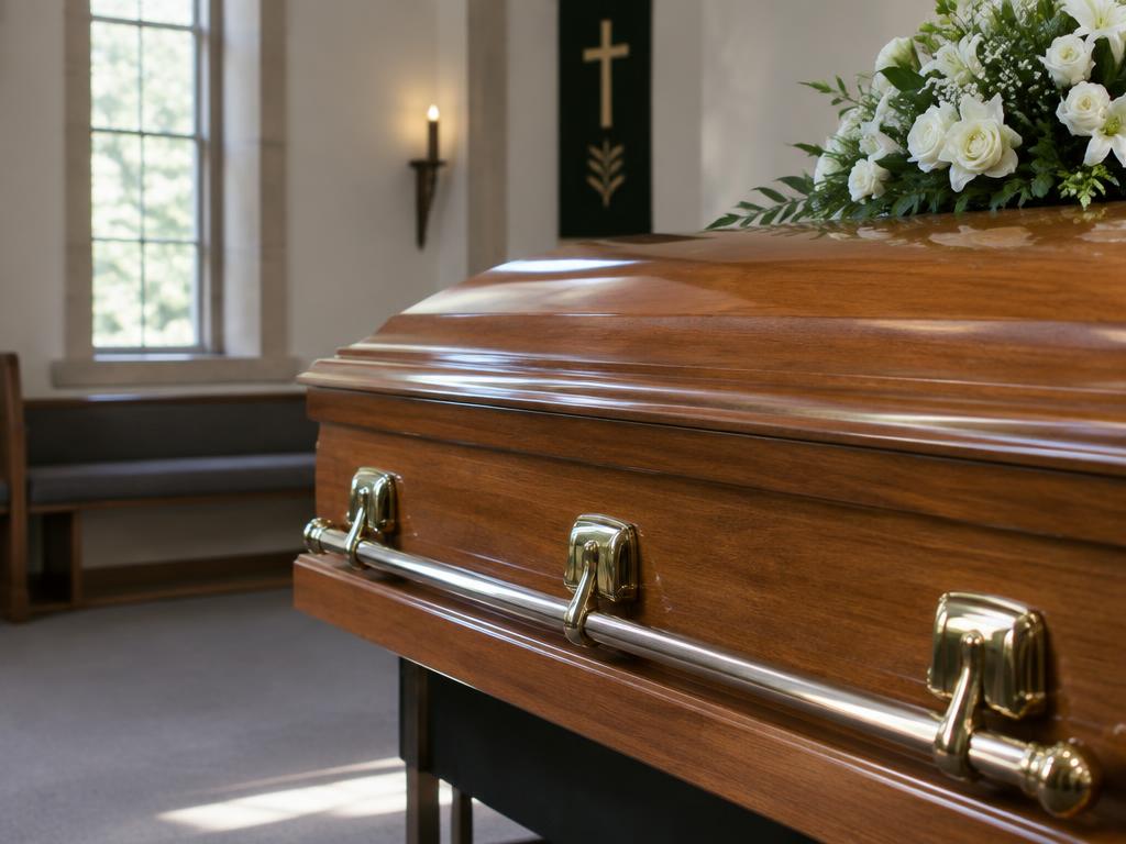 Polished wooden half-view casket